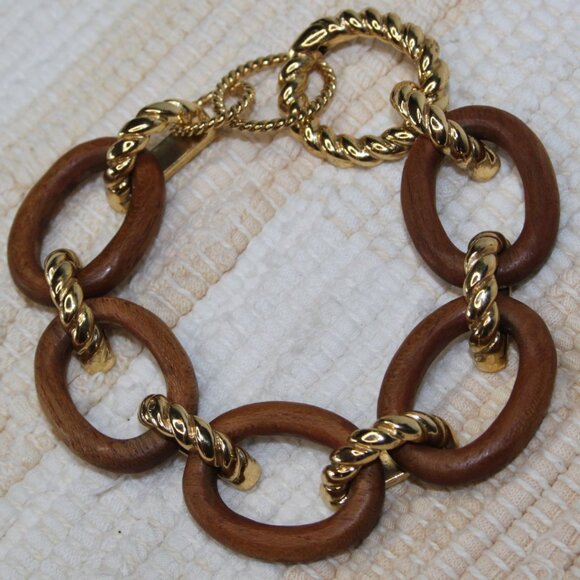 CAPUCINE DE WULF EARTH GODDESS TEAK LINK BRACELET 18k GOLD OVER BRASS LOBSTER CL - Picture 15 of 15
